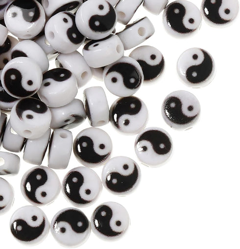 200pcs 7mm Yin Yang Tai Chi Acrylic Beads for Jewelry Making, Spacer Beads for DIY Bracelet Craft Making Supplies (7mm)...
