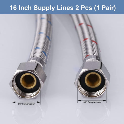 Faucet Supply Lines 3/8" to 3/8" Female Compression Thread 1 Pair, ARCORA 16“ Faucet Hose Connects Kitchen Bathroom Sink to Water Supply...