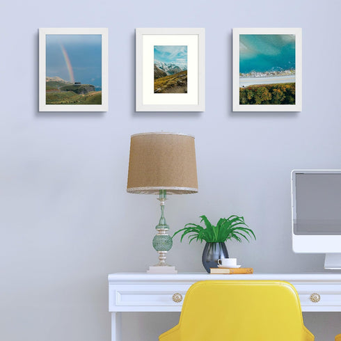 Frametory, 8x10 Frames Display 5x7 Picture with Mat or 8x10 Photo Without Mat, Shatter-Resistant Glass, Pre-Installed Wall Mounting Hardware - Whi...