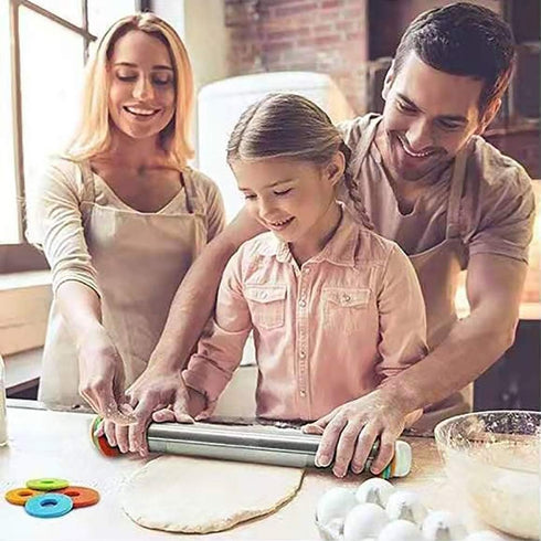 Adjustable Rolling Pin with Thickness Rings for Baking,17" Stainless Steel Dough Roller,Measurement Markings Rolling Pins For Pizza, tortilla,Pie,...