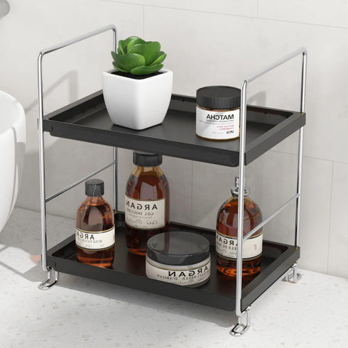2 Tier Bathroom Organizer Countertop,Kitchen Spice Rack or Makeup Shelf Vanity Perfume Skin Care Organizer and Storage Bedroom Storage Tray (Silve...
