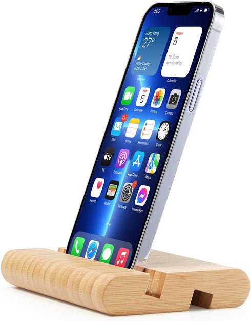 Bamboo Cell Phone Stand Wooden Tablet Stand for Desktop, Wood Cell Phone Holder Desk Tablet Holder Mobile Stand for iPhone iPad Tablets and All Ph...