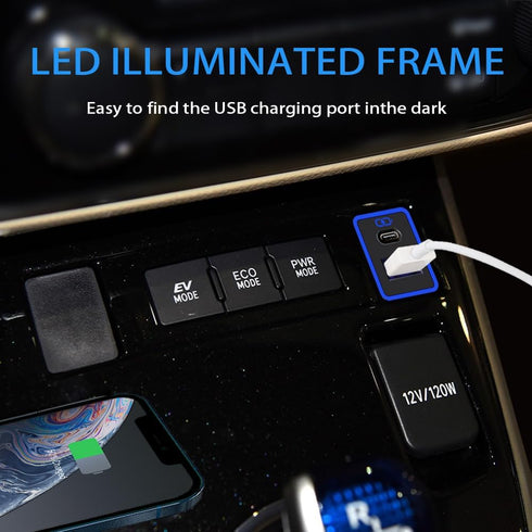 Car Charger PD QC3.0 Fast Charge Type c USB Port Socket Phone Fast Charging, with LED Light Show, for Toyota?Blue-1.3x0.9inch?...