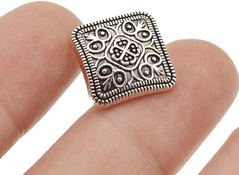 Acxico 10Pcs Square Antique Silver Floral Carved Shank Buttons Sewing Craft Metal...