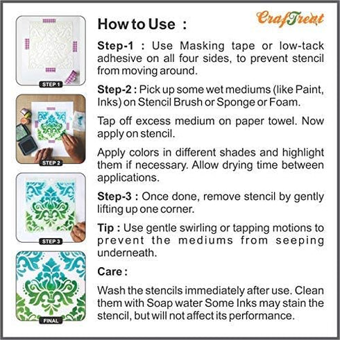 CrafTreat Flower Stencils for Painting on Wood and Canvas- A Bouquet of Roses, A Bunch of Blooms and Floral Flourish - 3 Pcs - Size: A4 (8.3 x 11....