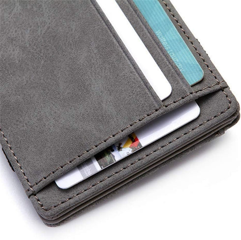 Fida&Moon ultra-thin minimalist men's magic wallet men's PU leather zipper coin purse bag plastic credit card bank card holder...