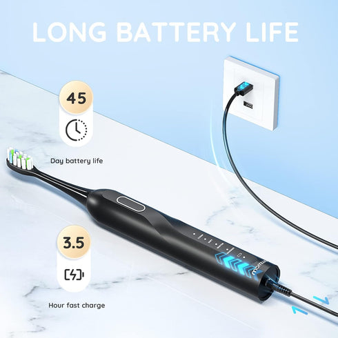 Sonic Electric Toothbrush, Sonic Toothbrush with 5X More Effective Cleaning Power, Rechargeable Electric Toothbrush with 8 Brush Heads, 4 Modes, L...