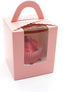50 Pcs Pink Paper Cupcakes Boxes,Portable Single Individual Cupcake Gift Boxes with Window Inserts Handle for Wedding Candy Boxes (Pink)...