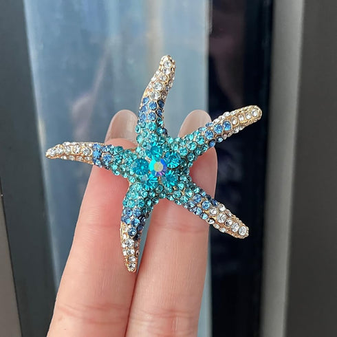 Cute Sea Starfish Lapel Brooch Pin Crystal Rhinestone Paved CZ Star Pins Clip Collar Hat Shirt Jacket Badge Backpack Clothes Accessorries Brooches...
