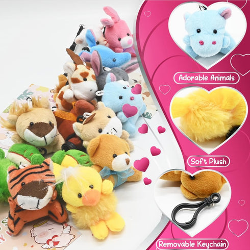 24PCS Small Stuffed Animals Plush Toys Set, Little Mini Animal Plush Toy Animals Keychain for Kids Easter Eggs Filler, Classroom School Exchange P...