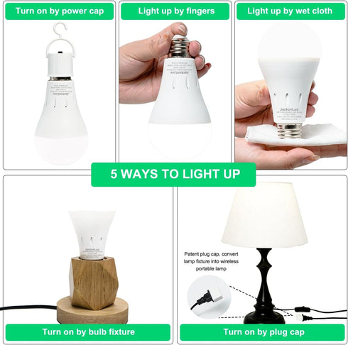 JackonLux Rechargeable Emergency LED Bulb Multi-Function Battery Backup Light for Power Outage Camping Outdoor Activity Hurricane 9W 800LM 60W Equ...