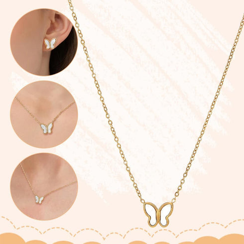 Gold Dianty Butterfly Pendant Necklace Earrings Set for Women Gold Chain Boho Beach Simple Necklace Stud Earrings Minimalist Charm Jewelry Cute Bu...