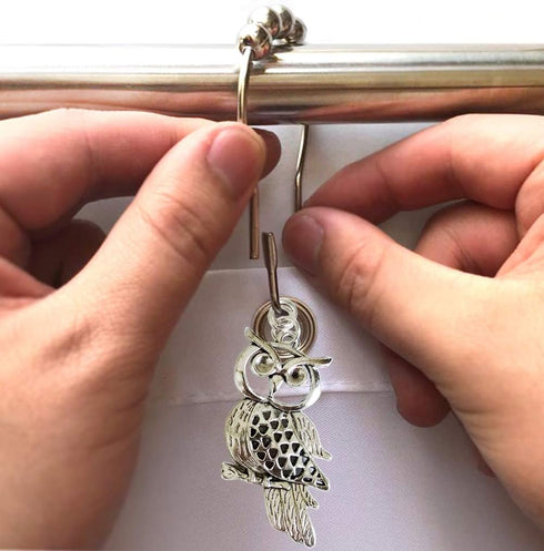 Country Shower Curtain Hooks - Rust Proof Brushed Nickel Rings with Owl Pendant Accessories Set - Decorative Metal Shower Curtain Hooks and Rings ...