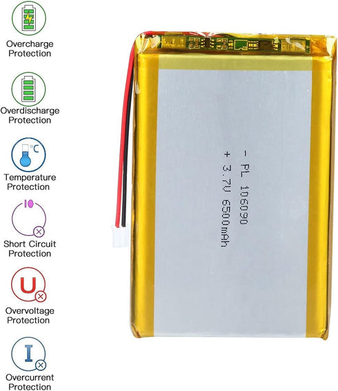 3.7V 6500mAh 106090 Lithium Polymer Ion Rechargeable Lipo Battery with PH 2.0mm Connector...