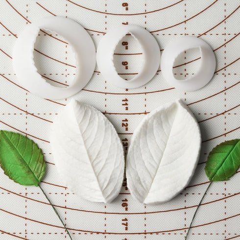 6Pcs Rose leaves Cutter & Veiner Set Fondant Silicone Mold Rose leaf Gumpaste Clay Mould for Chocolate Sugarcraft Bakeware...