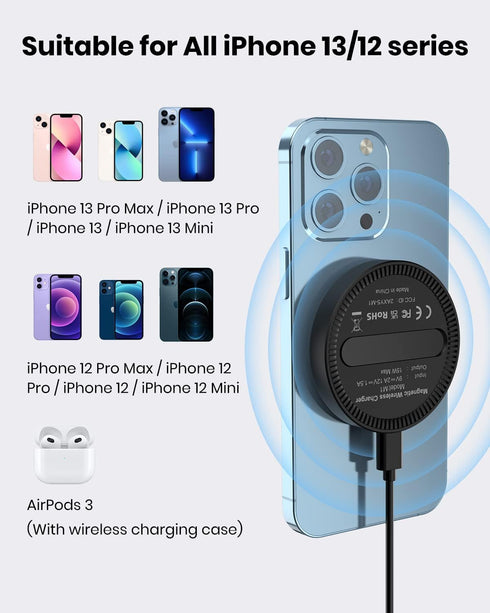 Mag Safe Magnetic Wireless Charger - Charging Pad with Kickstand for iPhone 15/14/13/13 Mini/13 Pro/13 Pro Max/iPhone 12/12 Mini/12 Pro Max (Inclu...