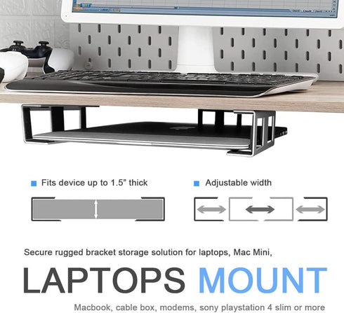 IFCASE Under Desk Laptop Mount, Metal Under Desk Shelf Holder for Laptop, Mac Mini, Macbook, Keyboard with Anti-Scratch Silicone (Silver)...