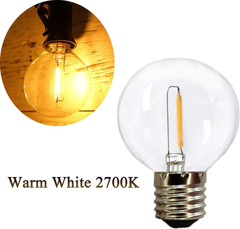 G40 Globe Replacement Bulbs C9/E17 Intermediate Base 1W G40 Shatterproof Waterproof Clear Plastic LED Filament Bulb Warm White 2700K Outdoor Strin...