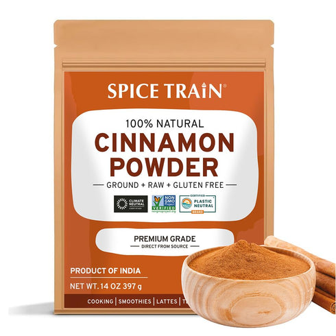 SPICE TRAIN Cinnamon Powder (397g/14oz) Non GMO, Gluten Free, 100% Raw, Sourced from South India, For Cooking, Smoothies, Lattes, Tea, Packed in R...