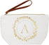 Gold Initial A Personalized Makeup Bag for Women, Monogrammed Canvas Cosmetic Pouch (White, 10 x 3 x 6 In)...