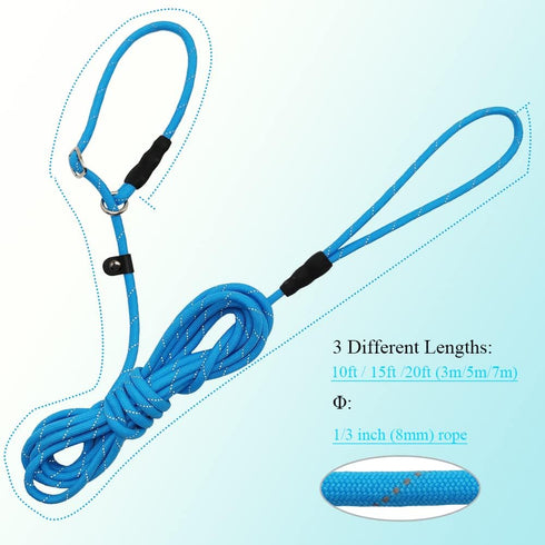 BTINESFUL 10FT / 15FT / 20FT Anti-Choke Slip Lead Dog Leash, Reflective 1/3” Rope Leash Long Training Lead for Small Medium Dogs blue...