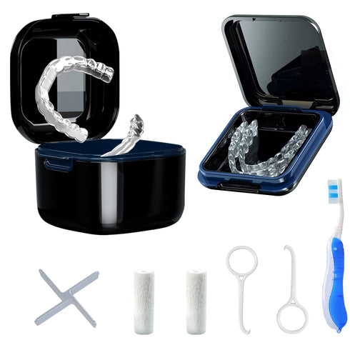 Denture Bath Box Cup,Denture Bath Case with Strainer Basket,Orthodontic Retainer box,Retainer Cleaning Box,Soak Cup Fixed box?With braces chewable...