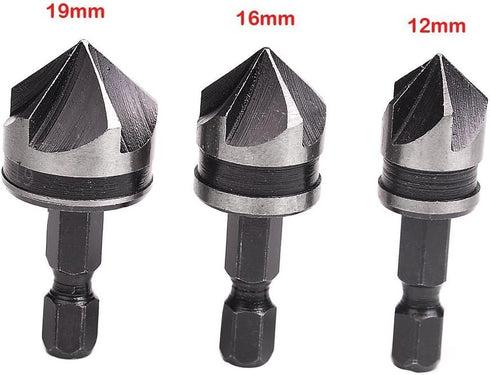Rocaris 3 Piece 1/4" Hex 12/16/19mm Countersink Bore Set for Wood Metal Quick Change Bit...