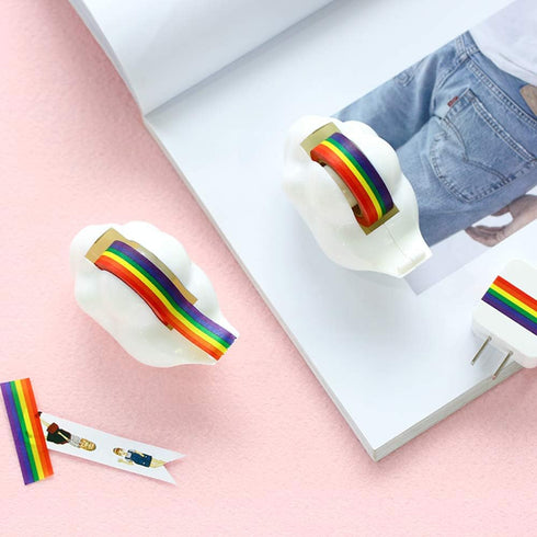 1-Pack Creative Cloud Tape Dispenser with Rainbow Masking Tape,Decorative Cartoon Plastic Tape Holder Cutting Tape for Home Office School Statione...
