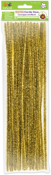 Krafty Kids GC025B 35 Piece Tinsel Chenille Stems Glitter Pipe Cleaners, 6mm by 12", Gold...