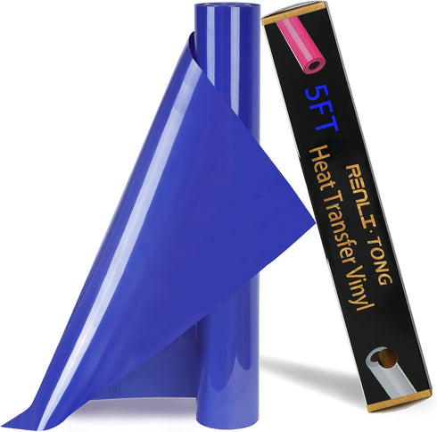 RENLITONG Blue Iron on Vinyl - 12Inch by 5ft Roll HTV Heat Transfer Vinyl for T-Shirt HTV Rolls for All Cutter Machine - Easy to Cut & Weed for He...