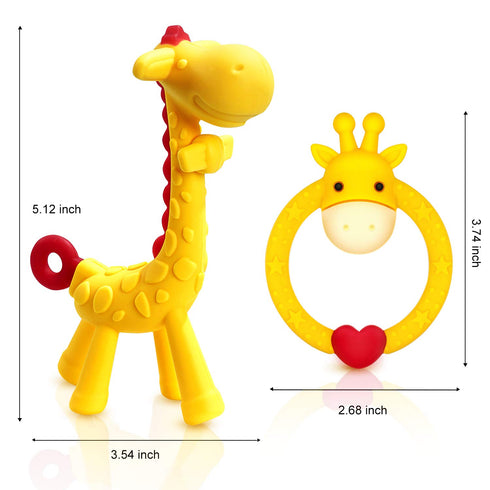SHARE&CARE BPA Free Silicone Giraffe Baby Teether Toy with Storage Case, for 3 Months Above Infant Sore Gums Pain Relief and Baby Shower, Baby Tee...