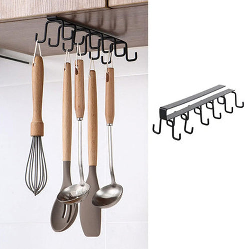 Cups Storage Hooks, Kitchen Utensil Hanging with 6 Hooks, Cup Holder Hanger Hook Rack Holder Under Cabinet Closet without Drilling(Black)...