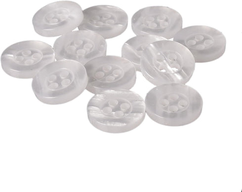 Mibo 12pcs Polyester Shirt Button - 4 Hole - Streaky Pearl Effect - 18L(11mm) - White...