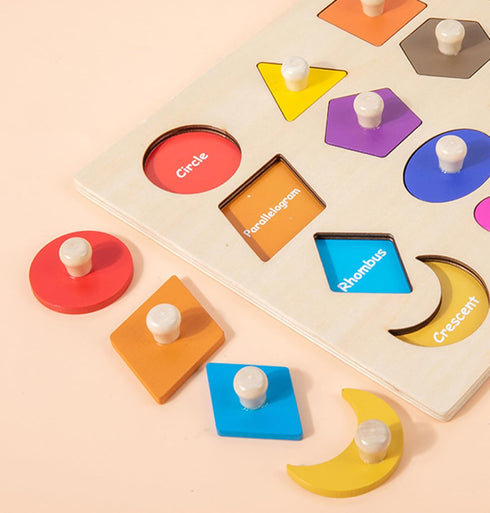 Shape Puzzles Wooden Puzzles for Toddlers, Peg Puzzle Montessori Shape Sorter Toys Wooden Shape Board Puzzles, Preschool Learning Educational Toy ...
