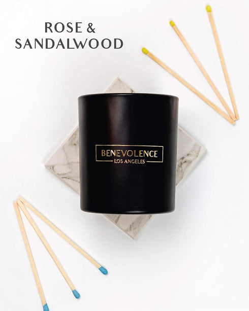 Benevolence LA Rose & Sandalwood Scented Candle | Soy Candles, Black Candle for Home | Gifts for Women and Men | Home Fragrance | Aromatherapy | 8...