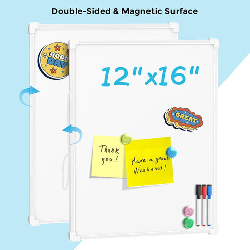 MaxGear Double-Sided Dry Erase Board for Wall, 16"x12" Hanging Whiteboard, Small Dry Erase White Board with 3 Markers&4 Magnets, Portable Whiteboa...