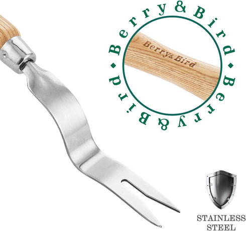 Berry&Bird Hand Weeder Tool, Stainless Steel Gardening Weed Puller, 12.1" Manual Weeding Removal Cutter Tool with Ash Wood Handle for Planting, We...
