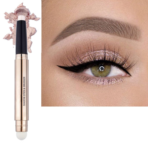 2 in 1 eyeshadow stick and Sponge Makeup Brush, Smooth Cream Shimmer Shadow Pencil Long Lasting Waterproof Eye Shadow Highlighter, Hypoallergenic ...