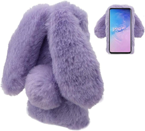Rabbit Case Compatiable with Samsung Galaxy S23 FE 5G, Cute 3D Bunny Ears Soft Furry Hairball Fuzzy Winter Warm Faux Fur Plush Fluffy TPU Bumper W...