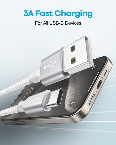 White USB C Cable 6ft, USB A to USB C Charger Cable Fast Charging Cord Braided for Samsung Galaxy S24 S23 S22 S21 S20 S10 A14 A15 A25 A54, Pixel 8...