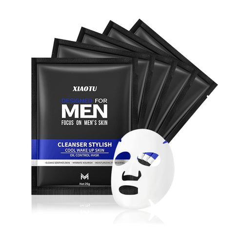 5PCS Men's Oil Control Face Mask Skincare Set,Refreshing Sheet Mask Set,Oil Control Facial Masks for Men,Moisturizing Face Mask Skin Care Set...