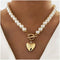 Vintage Heart Pendant Necklace Big Pearl Necklace Choker Gold Toggle Chain Necklaces Initial Letter Choker Necklace Jewelry for Women and Girls (H...