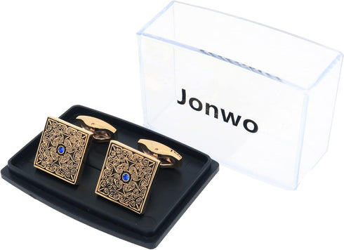 Square Enamel Cufflinks for Men Gold Plated Retro Patterns Men's Cuff Link Set for Wedding Shirt Party Business Birthday Anniversary Dress...