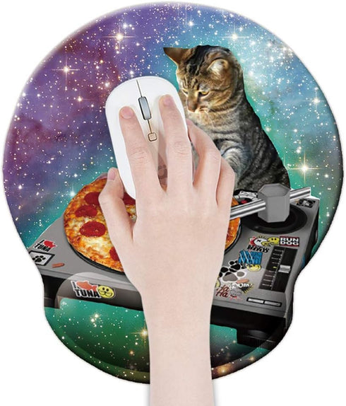 Pizza Cat Mouse Pad Delicious Food Hipster Cool Cat Galaxy Sparkling Stars Mousepad, Memory Foam Mouse pad with Wrist Rest Support...