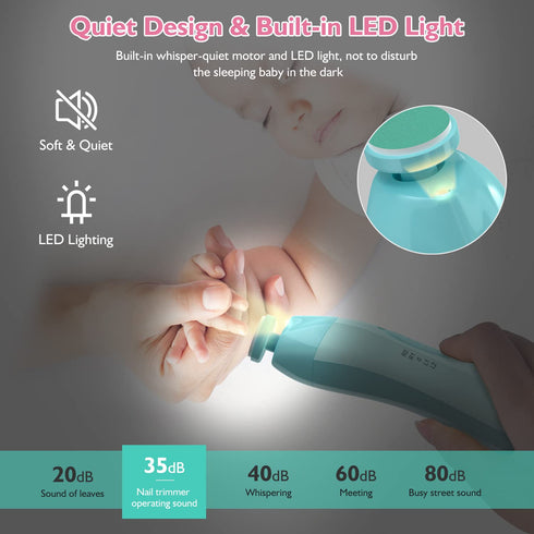 Baby Electric Nail Trimmer with LED Light 10 Grinding Heads Safe Electric Baby Nail File Whisper Baby Nail Polish Grooming Kit for Newborn Toddler...