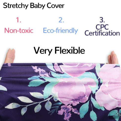 Carseat Cover Girls, Multiuse - Nursing Breastfeeding Covers, Purple Flower Theme, Car seat Canopy, Stretchy Soft Breathable...