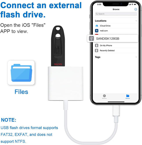 Lightning to USB3 Camera Adapter with Charging Port, Lightning Female USB OTG Cable Adapter for Select iPhone,iPad Models Support Connect Camera, ...