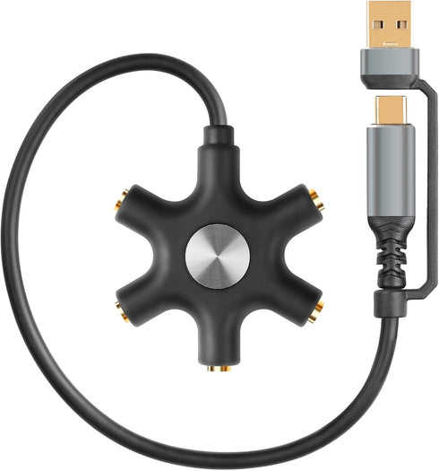 GINTOOYUN USB A/C Male to 5-Port 3.5mm Female Headphone Audio Splitter 5 Jack 3.5mm Stereo Music Sharer 1 Male and 5 Female Splitter Phone Compute...