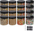 12 Pack 16 oz Plastic Jars With Lids, Extra Labels, 1 Pen, Clear PET Seal Jar for Food Storage,Wide Opening Storage jar For Dry Food, Peanut, Powd...