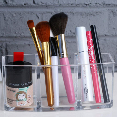 Acrylic Makeup Brush Organizer Holder Clear Cosmetic Brushes Storage with 3 Slots...
